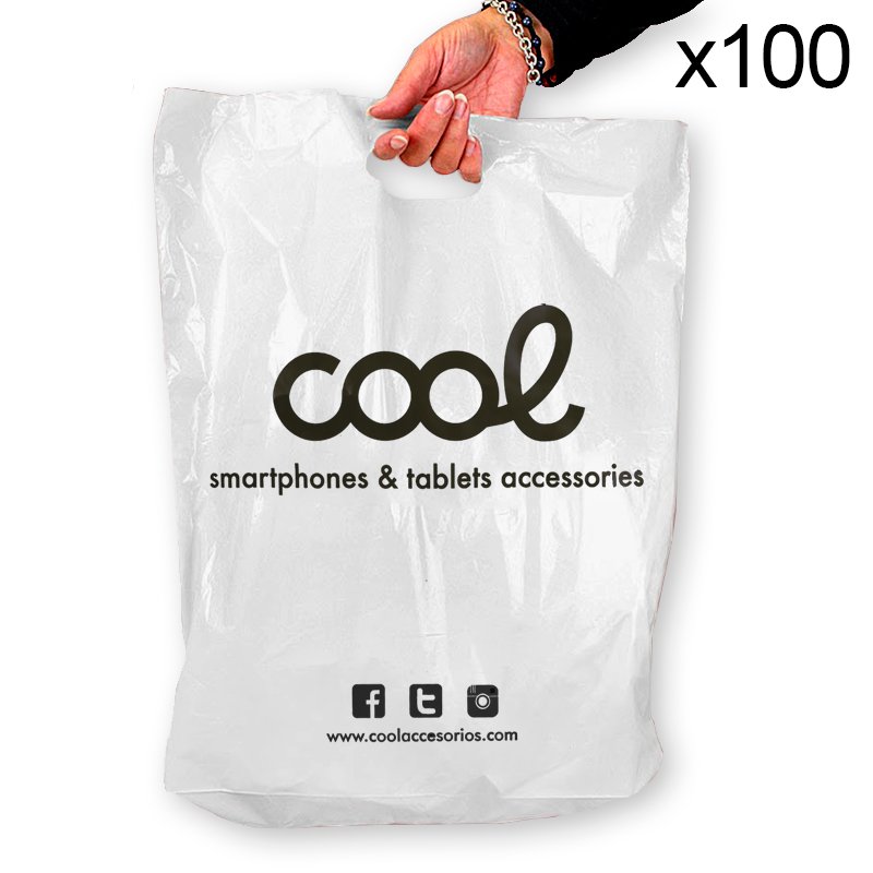 Pack 100 Bolsas Plstico Blancas 70% Reciclado COOL Grandes (51 x 40 cm)